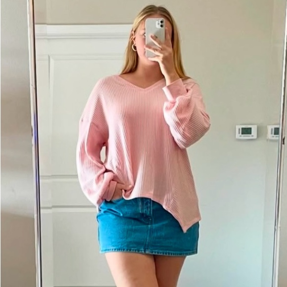 Pink Cozy Waffle Knit Blouse